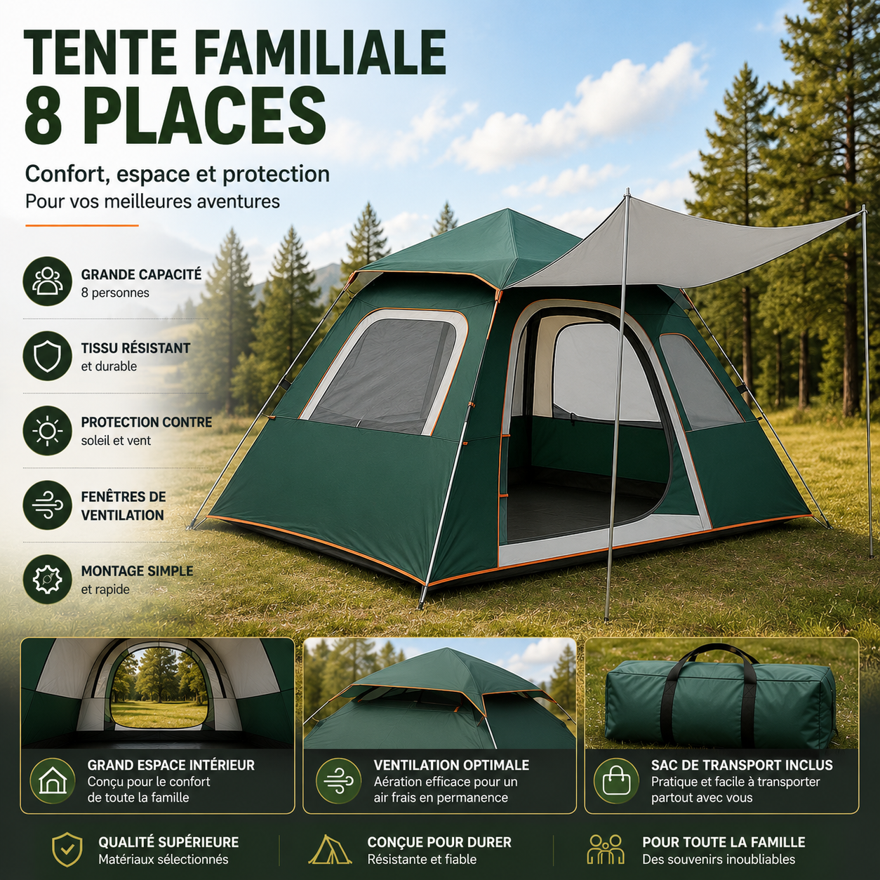 Tente Familiale Automatic Hexagonale 8 Places 4Faces