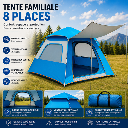 Tente Familiale Automatic  Hexagonale 8 Places 4Faces