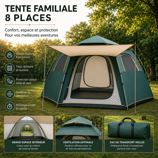 Tente Familiale 8 Places Hexagonale 6 Faces
